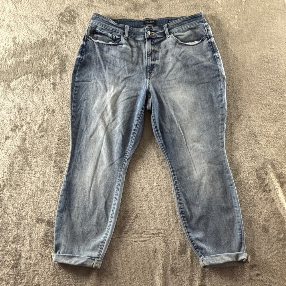Judy Blue Boyfriend Fit Cuffed Jeans Womens 18W Light Wash Stretch JB82335LT-PL
